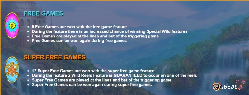 Free Games và Super Free Games đem đến tới 12 vòng quay miễn phí với Wild bổ sung