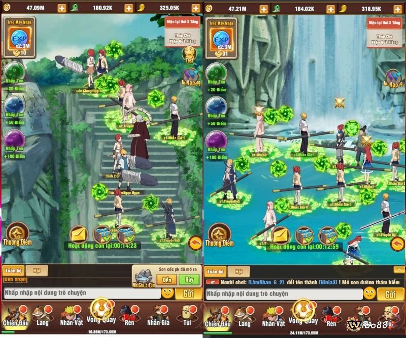 Người chơi lựa chọn kỹ năng và vị trí cho từng ninja